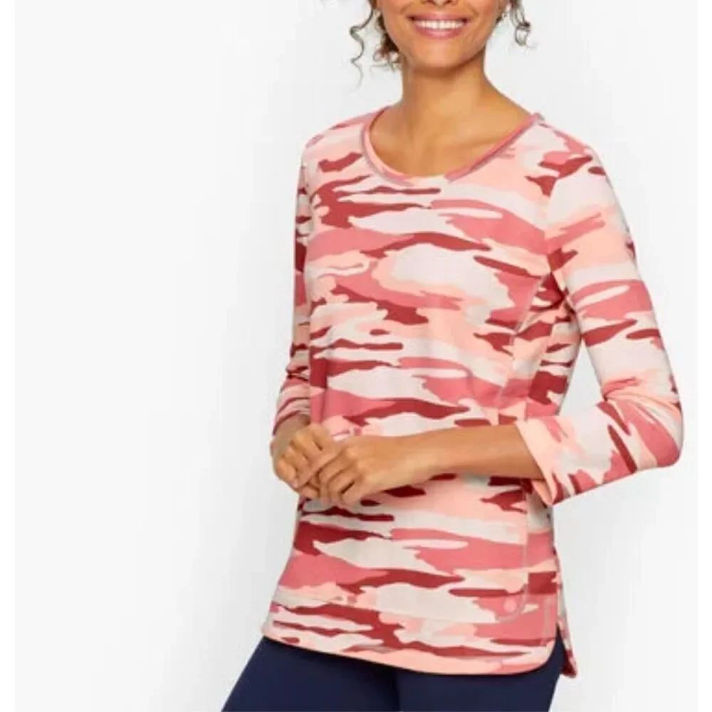 Talbots Camo Classic French Terry Pullover Sweater Women's size S cotton blend
